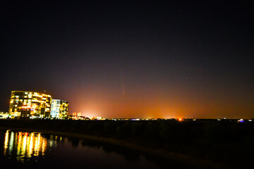 Night October Skies in Orange Beach, Alabama, Moon, Stars, Comet Tsuchinshan-ATLAS
