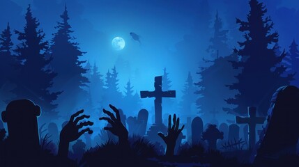 Spooky Graveyard under the Moonlight