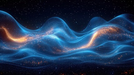 Vibrant waves of light and color against a starry backdrop in a cosmic setting, evoking a sense of movement and depth in space
