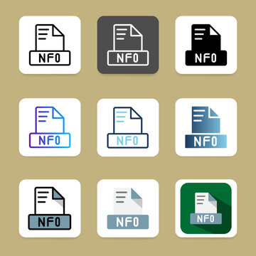 Nfo collection of file format icons for a modern interface, such as document, file type and extension.
