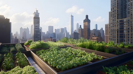 Fototapeta premium A futuristic rooftop garden with AI-powered climate control and smart systems