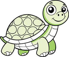 Cute Green Cartoon Turtle Shell Animal Illustration