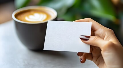 Obraz premium Blank business cards next to a stylish coffee mug on a light gray table