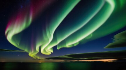Fototapeta premium A vibrant, ethereal display of the Northern Lights illuminates the dark sky