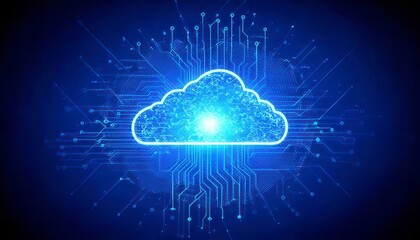 Cloud on circuit microchip background. Generated image