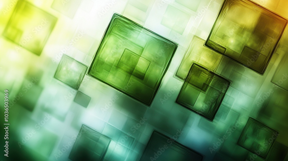 Poster colorful abstract shapes create a dynamic pattern resembling overlapping glass squares