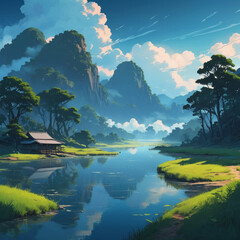 Cloudy mountain with natural beauty