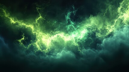 Abstract dark green and cyan background with neon light