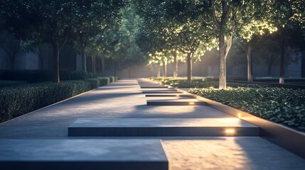 Obraz premium A minimalist garden featuring solar-powered lighting and AI-driven irrigation