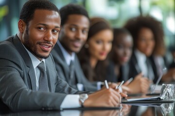 Fototapeta premium Group of multi ethnic executives discussing during a meeting, Generative AI