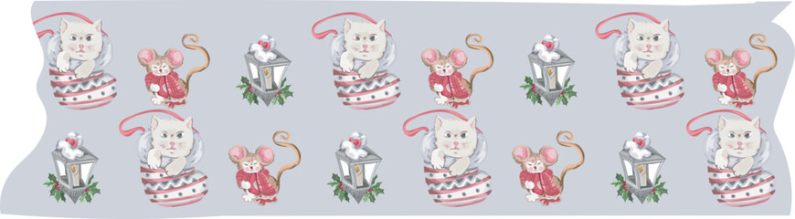 Christmas washi tape on white background. Vector illustration.