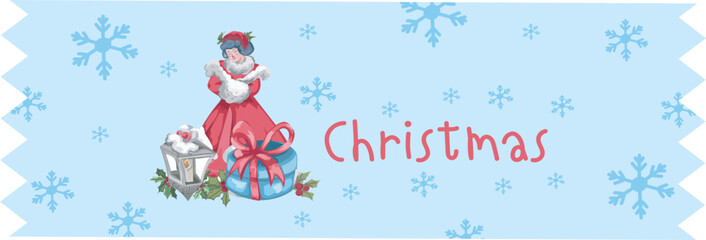 Christmas washi tape on white background. Vector illustration.