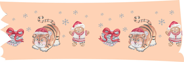 Christmas washi tape on white background. Vector illustration.