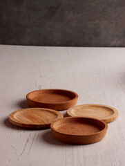 wood table mock up plate empty product business photo display circle kitchen podium object brown old