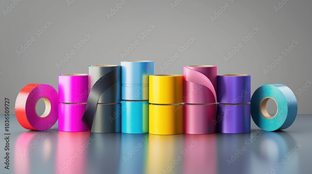 Fototapete various colored tapes with many different colors with a gray background