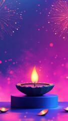 Banner design for diwali festival and podium,Diwali light decoration candle with fireworks,Stage,Product display Showcase design sparkle background,Deepavali,Dipavali,3D podium illustration.