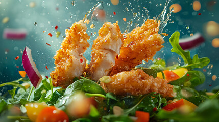 Delicious Fried Fish on Fresh Salad Garnish