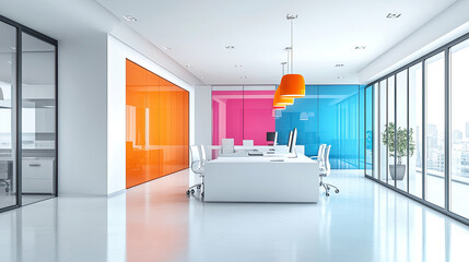 Modern office, elegant lobby, long glass windows