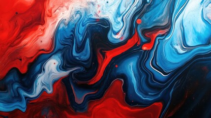 Abstract swirling patterns in red, blue, and white, creating a vibrant and dynamic visual effect.