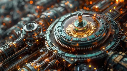 Futuristic Machine: A Close-Up Look at Intricate Gears and Technology