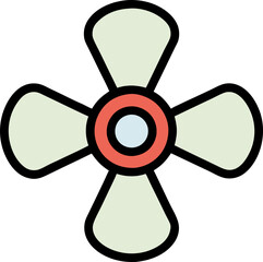 Obraz premium Ceiling fan icon with yellow and blue blades in a simple modern flat design, 간단하고 현대적인 플랫 디자인의 노란색과 파란색 날개로 표현된 천장 선풍기 아이콘
