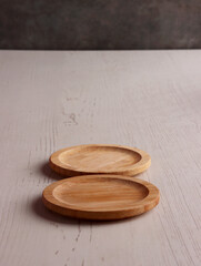 wood table mock up plate empty product business photo display circle kitchen podium object brown old