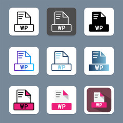 Set wp document file type icons. symbol file format with a modern appearance for digital design.