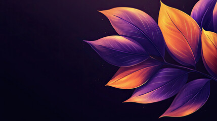 Fototapeta premium Purple and gold leaves, black background