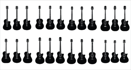Guitar silhouette vector design collection. Set of guitar silhouettes vector art. Guitar silhouettes vector illustrations. Set of stylish guitar silhouettes. Musical instrument silhouettes icons