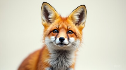 A red fox captured in a close-up portrait, its ears perked and head slightly tilted as if intrigued
