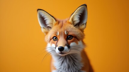 Fototapeta premium A red fox captured in a close-up portrait, its ears perked and head slightly tilted as if intrigued