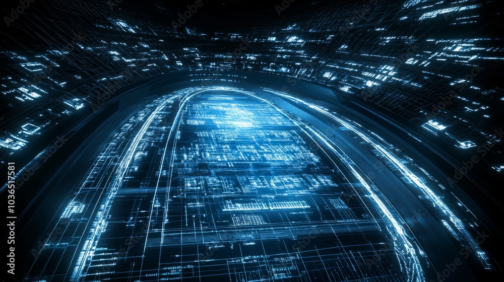Wall mural abstract digital background with glowing lines and circuits.