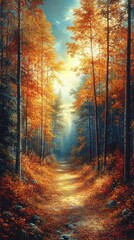 Obraz premium Autumn Forest Path Illustration