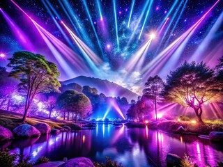 Surreal Purple and Blue Stage Lights Landscape Photography