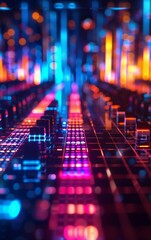 Obraz premium A vibrant digital abstract featuring glowing cubes and colorful patterns, creating a futuristic and immersive visual experience.