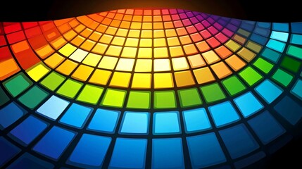 Fototapeta premium Abstract rainbow color spectrum in a curved, mosaic pattern on a dark background.