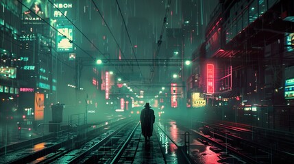 Rainy Night in a Cyberpunk City