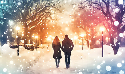 Obraz premium New Year's Eve Moments: Families, Couples, Teenagers, and Business Professionals Celebrating Together with Fireworks, Festive Dinners, Gift Exchanges, and Winter Scenes