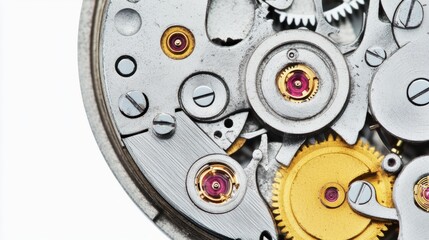 Close-up of a complex watch mechanism with intricate gears and intricate details.