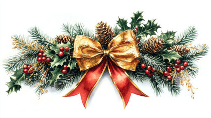 Pinecone and bow, white background