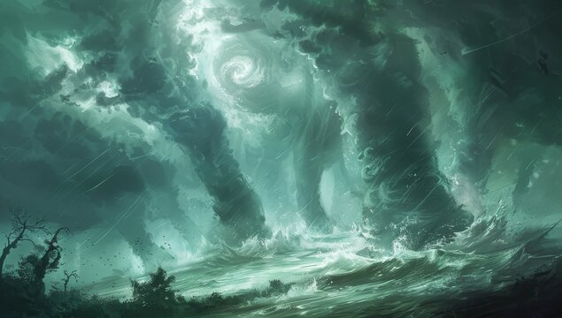 The tornado, Cyklon. An abstract surrealist painting.