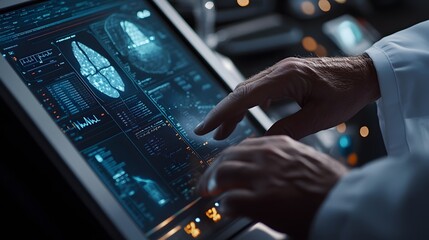 Fototapeta premium Medicine doctor hand working with modern computer interface . 