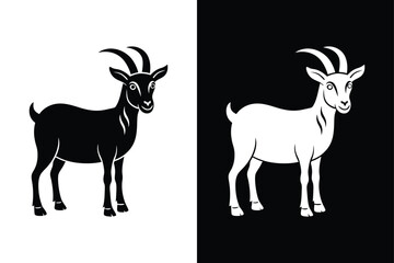 Bold Goat Silhouette Vector. Classic Farm Animal Icon in Black