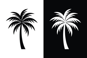 Coconut Tree Icons. Black Palm Tree Silhouettes and Vector Illustrations