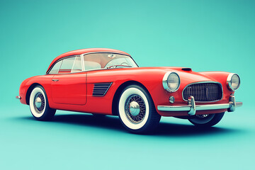 Obraz premium A classic red sports car with whitewall tires, showcasing vintage design and elegance.