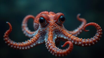 Obraz premium An octopus in a close-up studio shot, its large expressive eyes looking directly into the camera