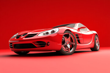 A sleek red sports car showcased against a bold red background.