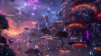 Fototapeta premium Neon Cityscape: A Futuristic Urban Landscape