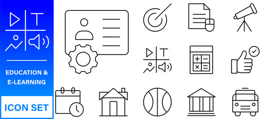 Education line icons collection. Big UI icon set in a flat design. Thin outline icons pack. Thin line icons set of academic subjects and education. Outline symbol collection.