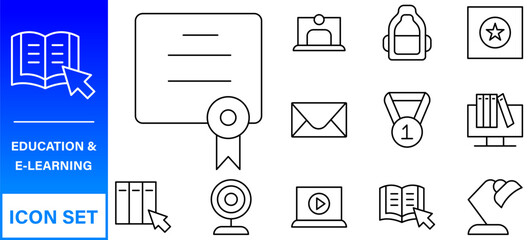 Education line icons collection. Big UI icon set in a flat design. Thin outline icons pack. Thin line icons set of academic subjects and education. Outline symbol collection.